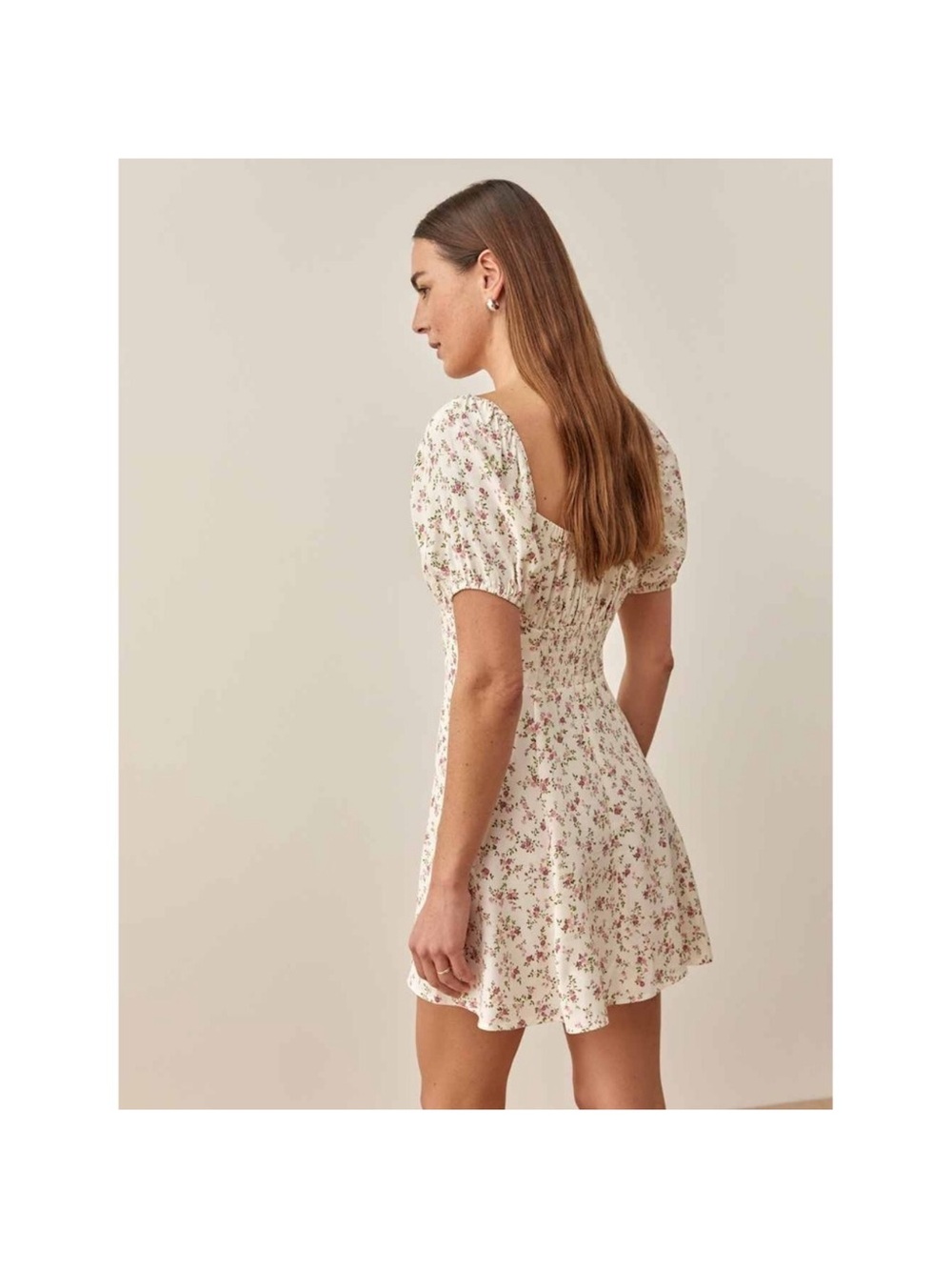 Reformation Corbin Milkmaid Puff Sleeve Floral Dress Cream Pink Size 6 Coquette - Picture 4 of 7